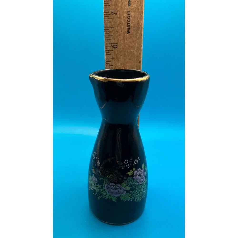 Pier 1 Imports Sake Carafe Black Gold Peacock Floral Made in Japan